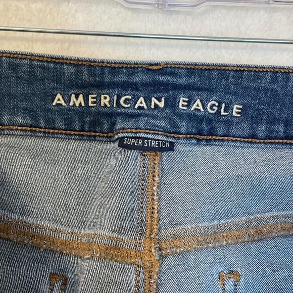 American Eagle Hi-Rise Artist Flare Jeans Blue Super Stretch Womens 18 Short - Picture 5 of 11